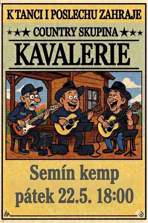 Plakát akce na koupališti v Semíně - country kapela Kavalerie